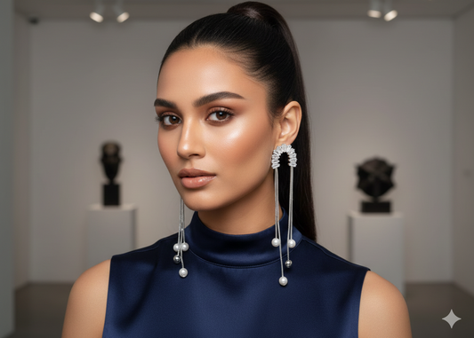 Sculpted Streamline Pearl Drop Earrings