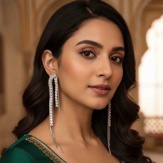LYVVA | Crystal Studded Chain Drop Earrings for Women | Party, Wedding & Daily, Wear Jewelry