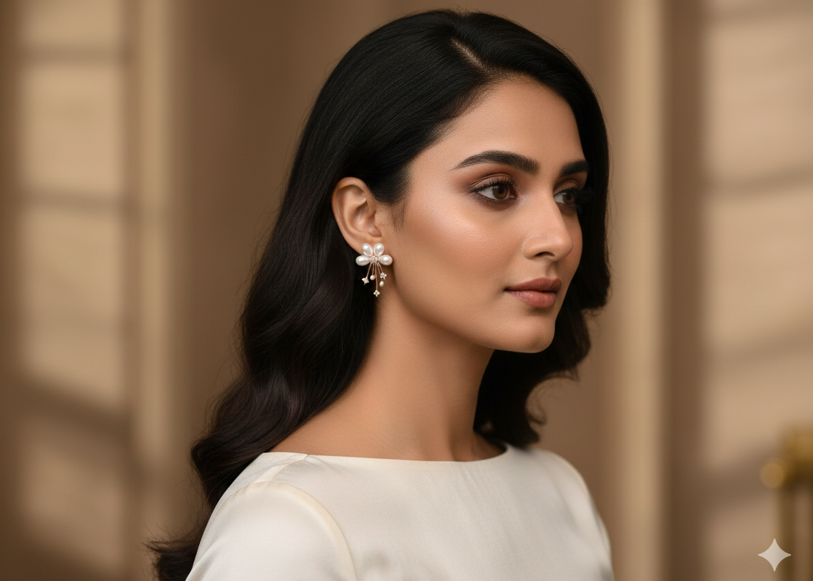 Crystal Petal & Pearl Centerpiece Earrings