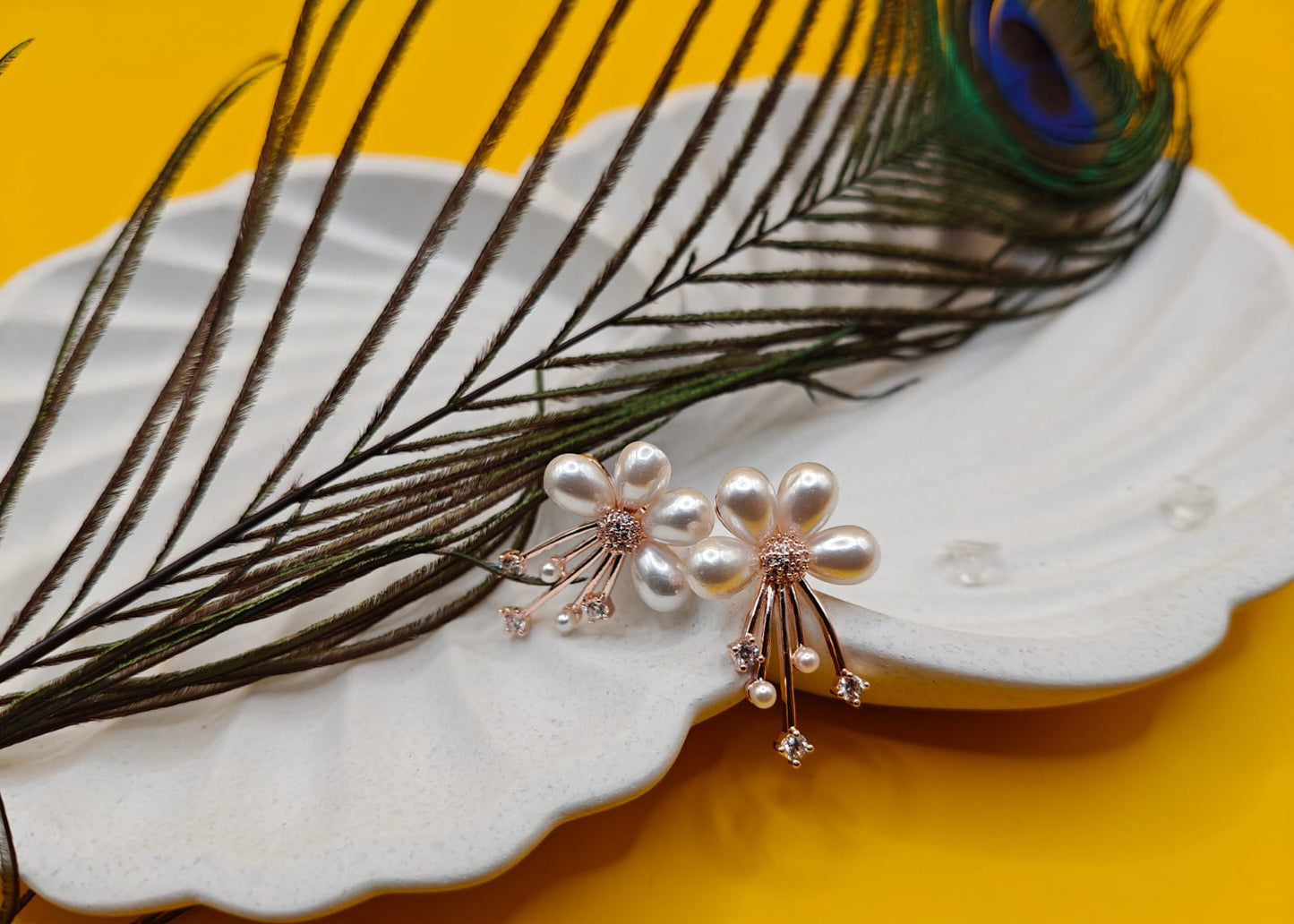 Crystal Petal & Pearl Centerpiece Earrings