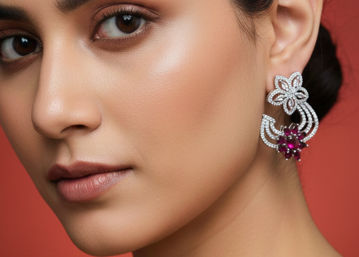 Silver & Blue American Diamond Earrings