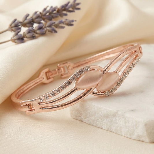 Rose Gold Twin Marquise Cat’s Eye Crystal Curve Bangle