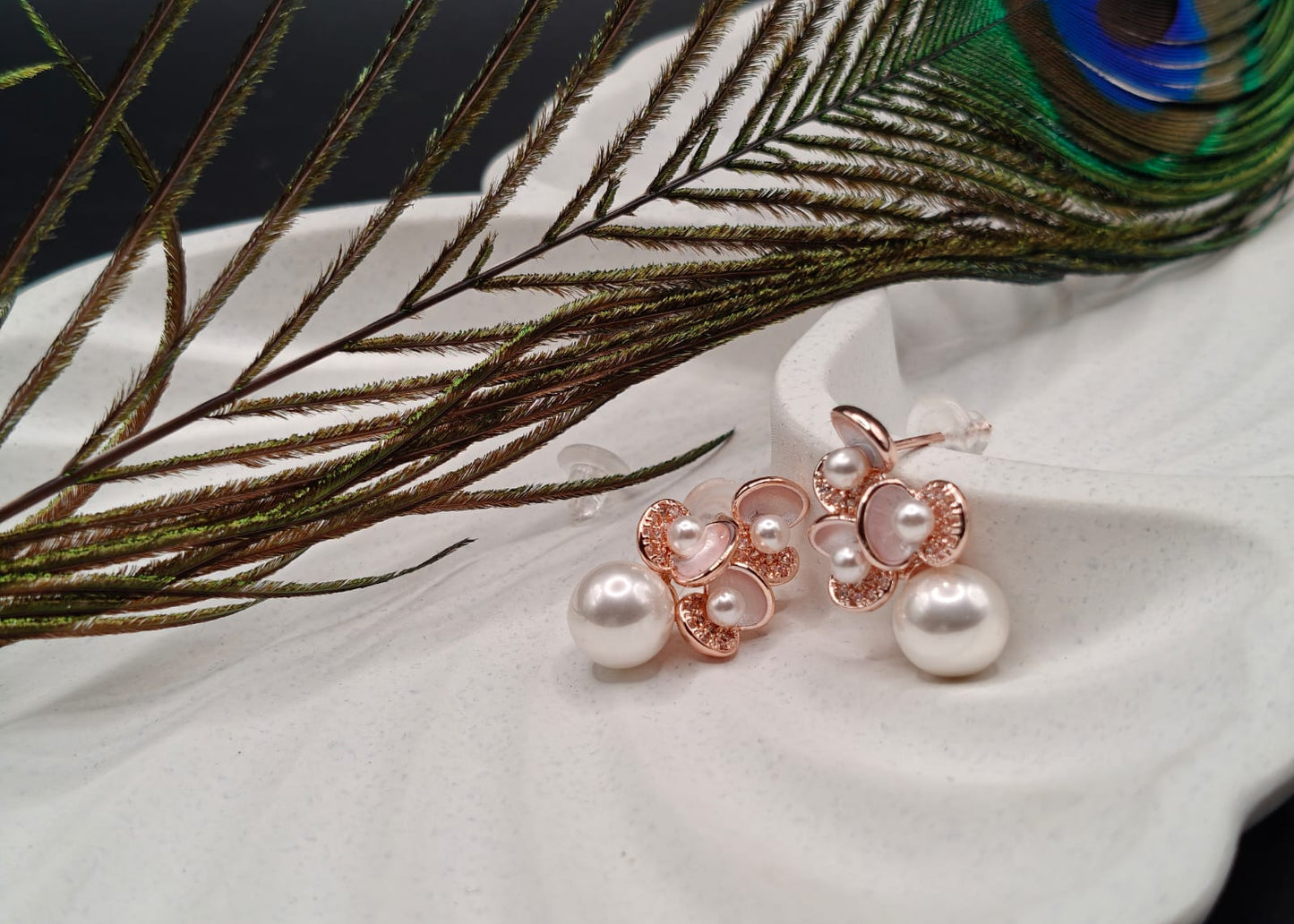 Ethereal Pearl and Crystal Flower Drop Earrings