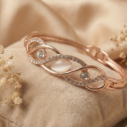 Rose Gold Infinity Wave Cat’s Eye Crystal Bracelet