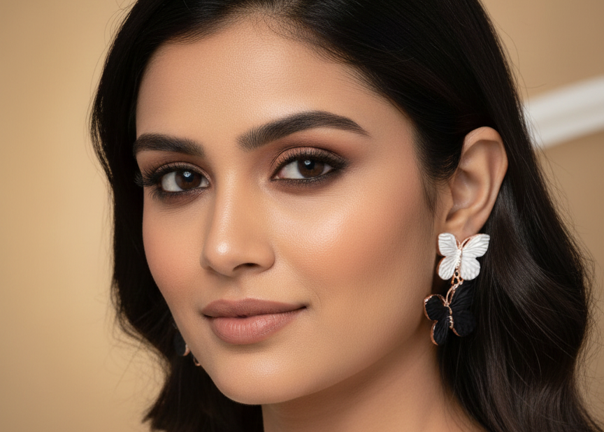 Black & White Double Butterfly Drop Earrings