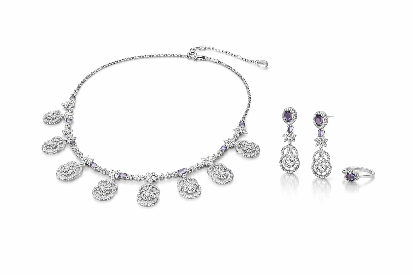 Royal Sapphire Teardrop Crystal Necklace Set