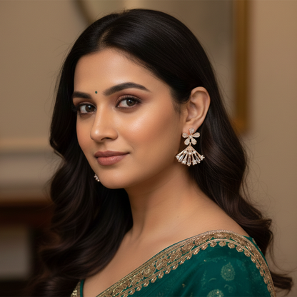 Rose Gold Floral Fan Drop Earrings