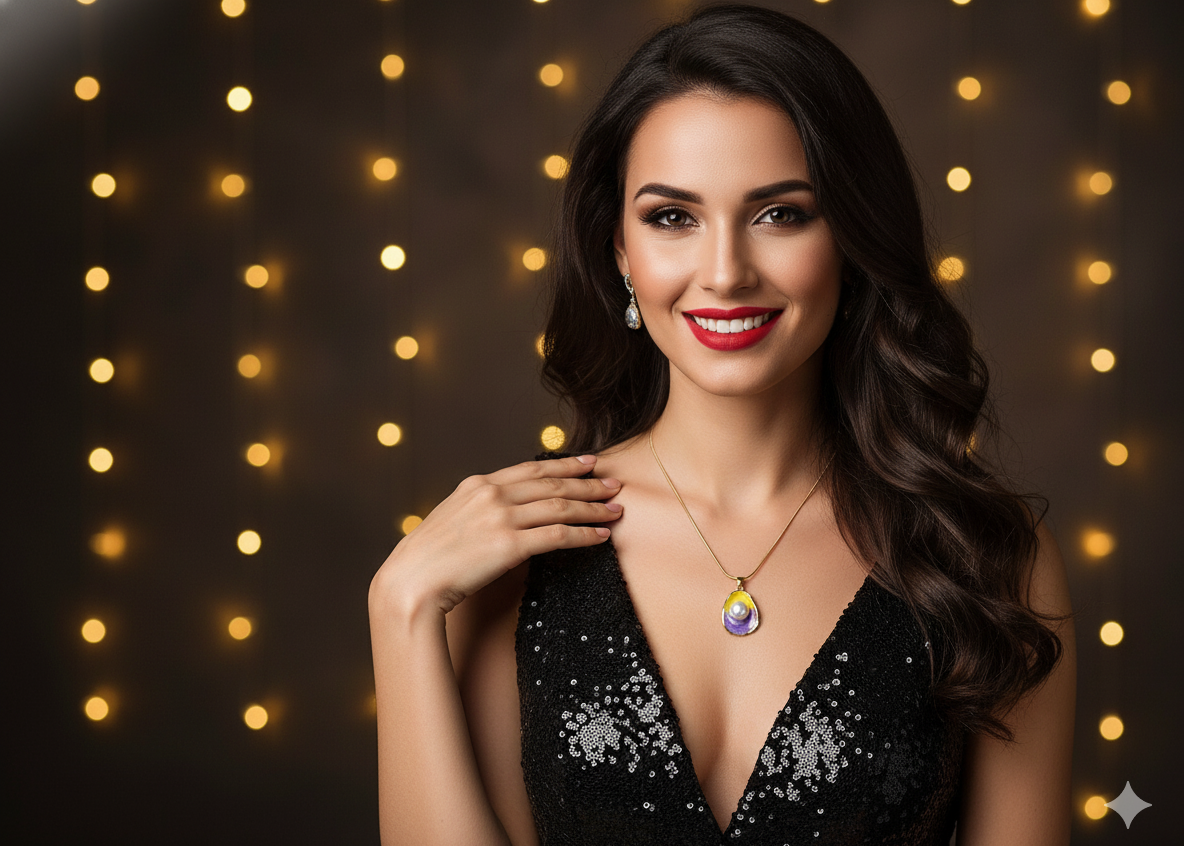 Mesmerizing Glow: The Artful Pearl & Enamel Necklace