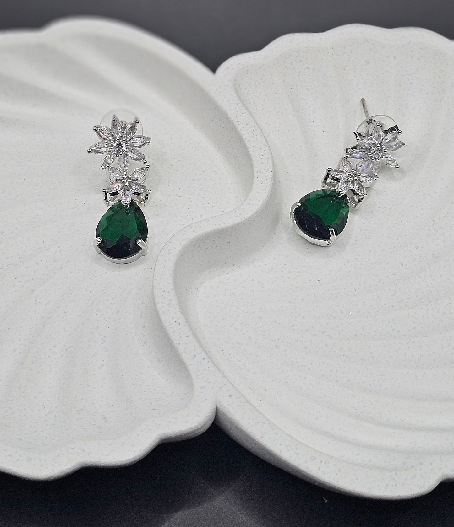 Silver & Emerald Green  Earrings
