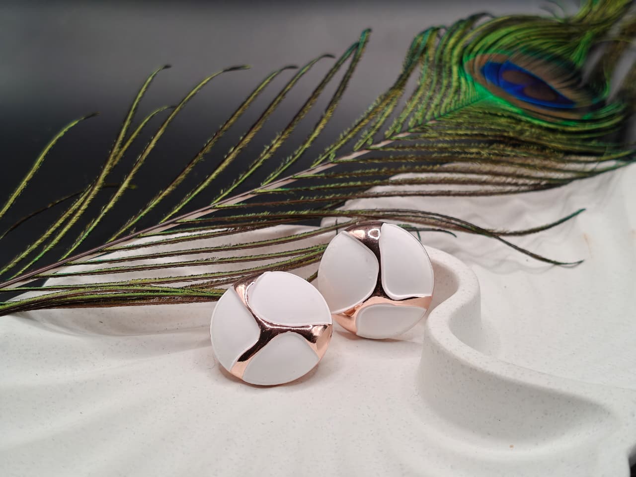 Geometric Noir & Rose Gold Studs