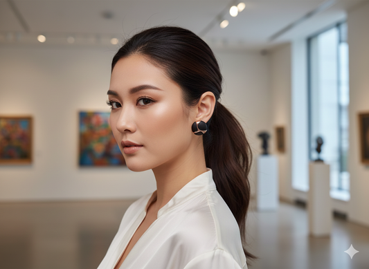 Geometric Noir & Rose Gold Studs