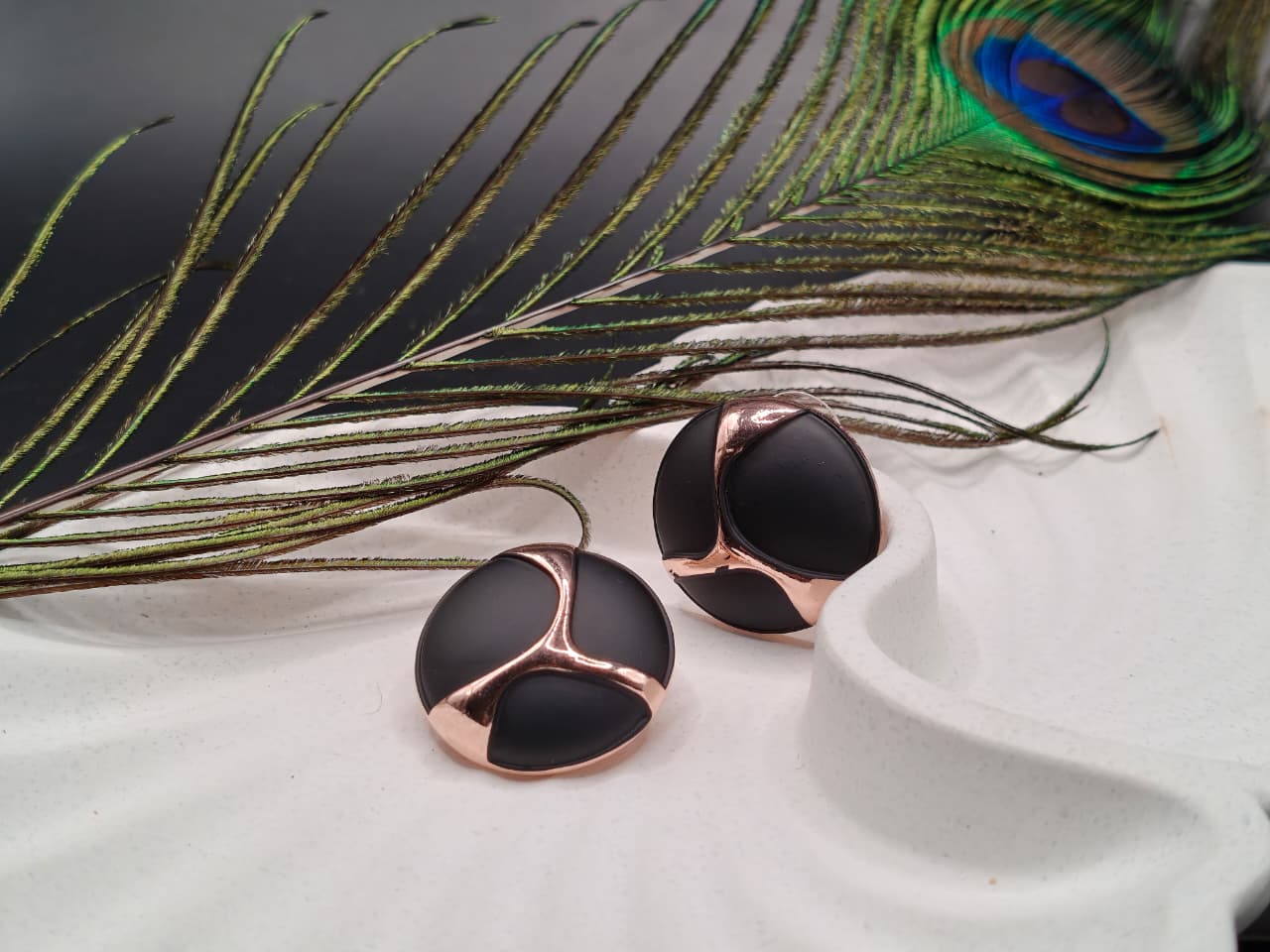 Geometric Noir & Rose Gold Studs