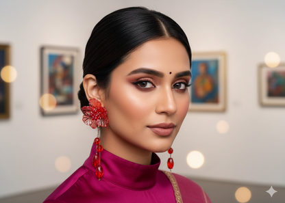 Jharoka Bloom Enamel & Stone Drop Earrings