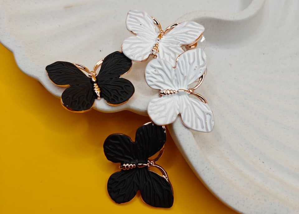Black & White Double Butterfly Drop Earrings