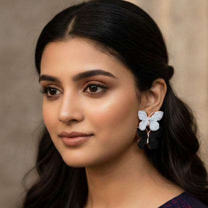 Dual-Tone Butterfly Stud Earrings (Black & White)