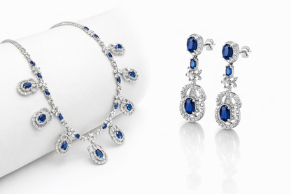 Royal Sapphire Teardrop Crystal Necklace Set