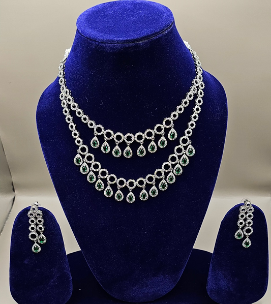 Crystal and Emerald green American diamond necklace - Queen's collection