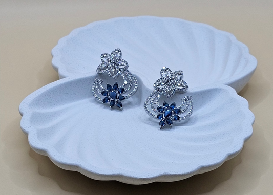 Silver & Blue American Diamond Earrings