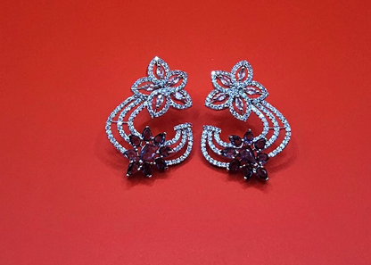 Silver & Blue American Diamond Earrings