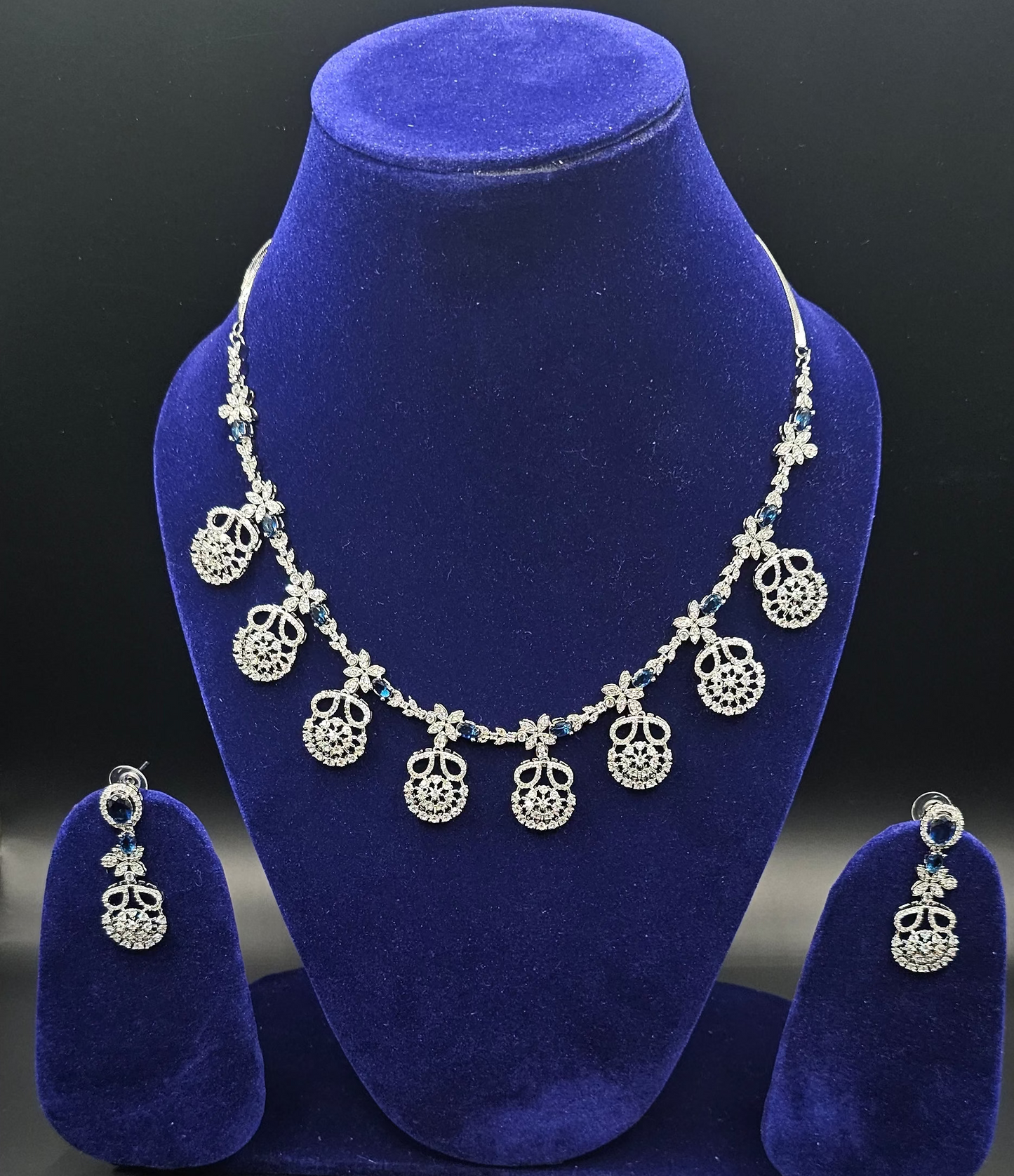 Crystal and Blue American Diamond Necklace - Queen's Collection