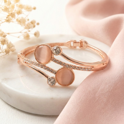 Rose Gold Twin Disc Cat’s Eye Crystal Bangle Bracelet