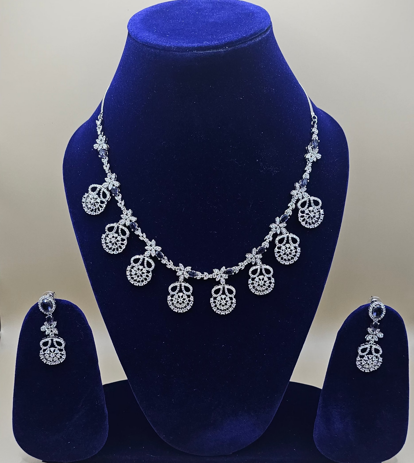 Crystal and Blue American Diamond Necklace - Queen's Collection