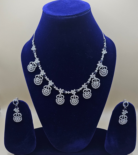Crystal and Blue American Diamond Necklace - Queen's Collection