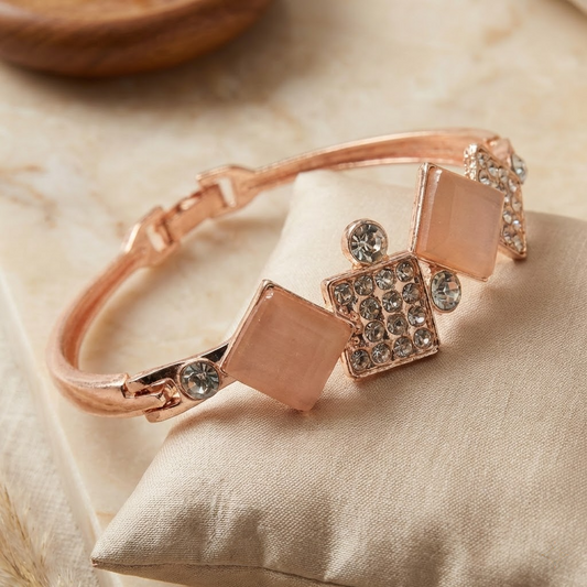 Rose Gold Geometric Crystal Bangle Bracelet