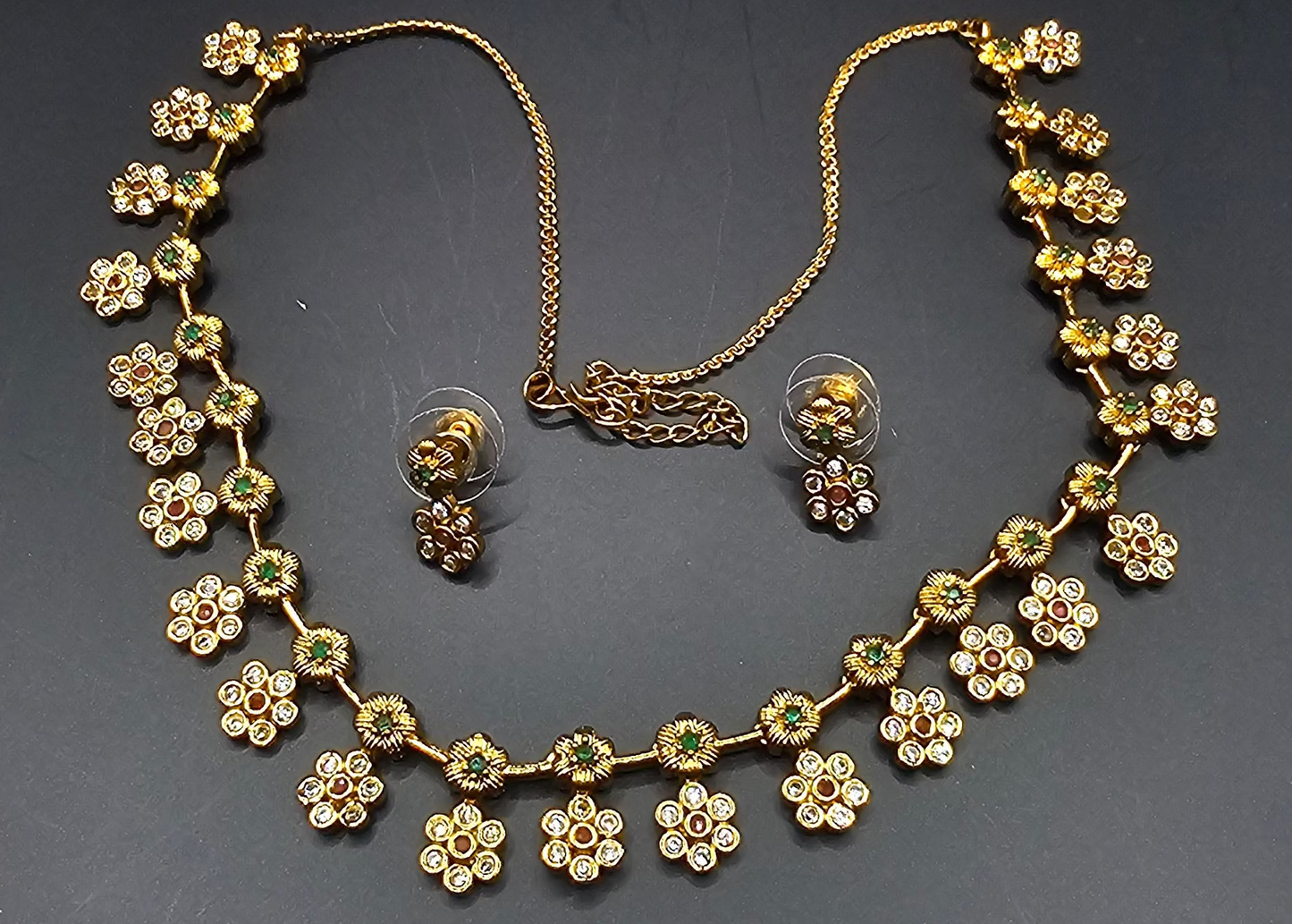 Golden and American diamond Fushion necklace short layer- Blossom collection