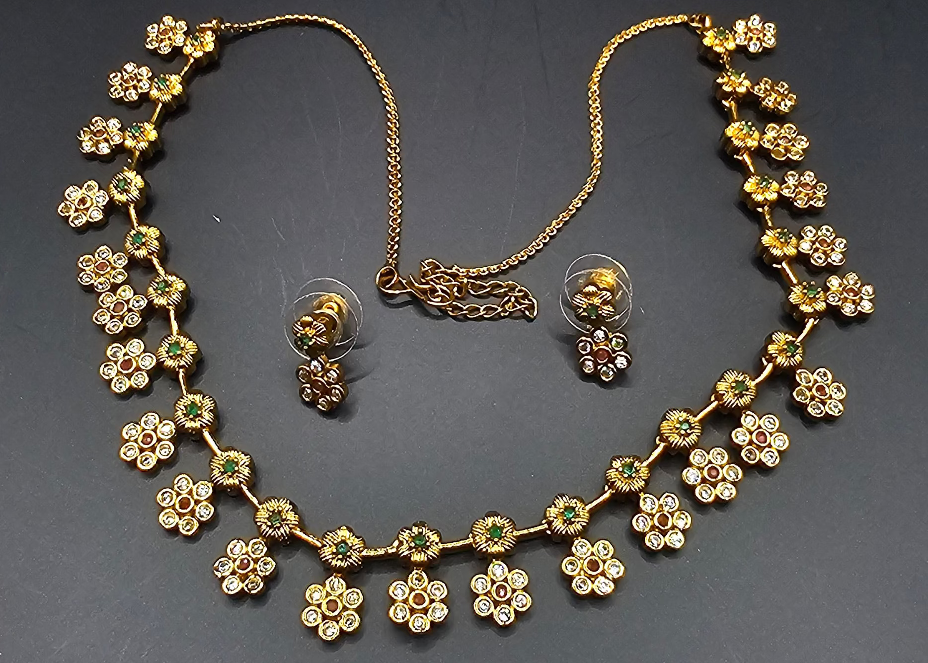 Golden and American diamond Fushion necklace short layer- Blossom collection