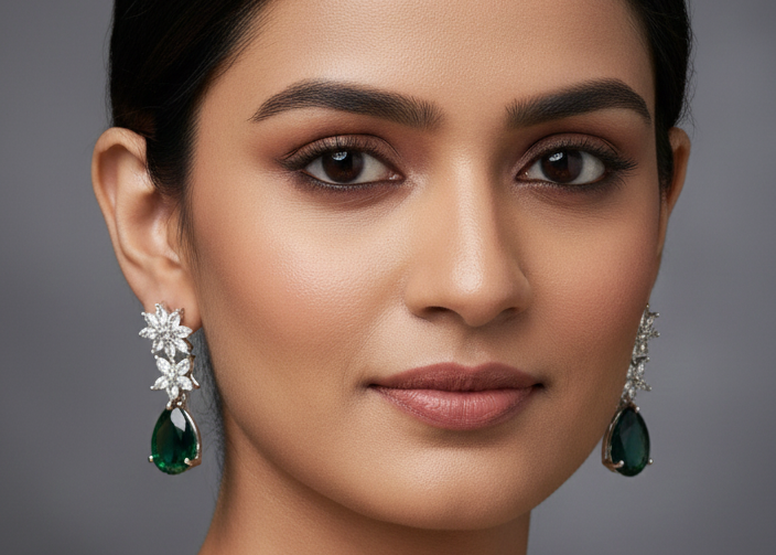 Silver & Emerald Green  Earrings