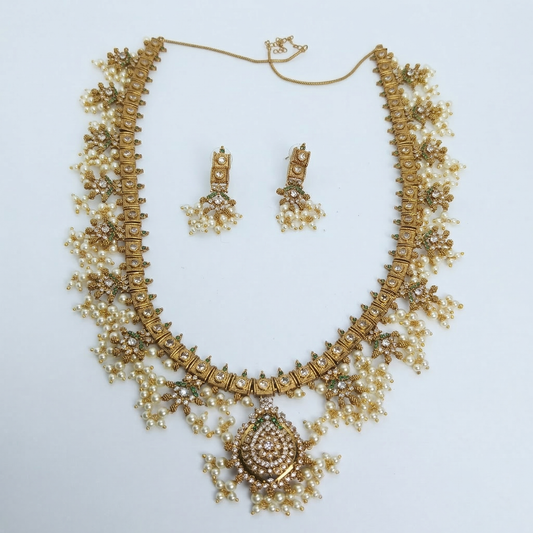 LYVVA Gold-Plated Queen Collection Bridal Choker Necklace Set with Pearl Layers & Stone Work for Women | Heavy Wedding Jewellery | SJ017