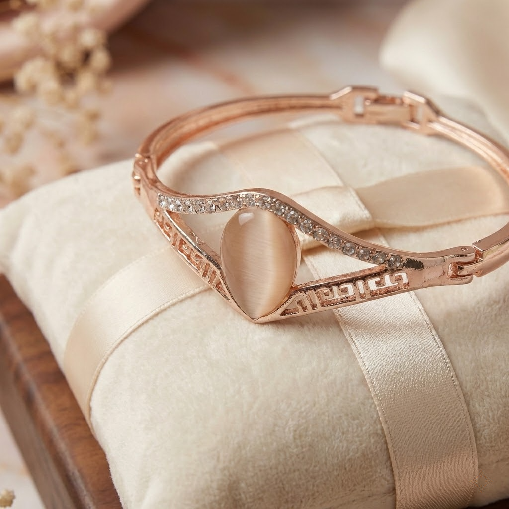 Rose Gold Cat’s Eye Crystal Bangle Bracelet