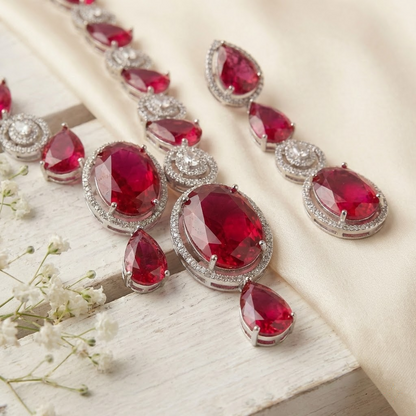 LYVVA | Red Crystal Necklace Set for Women | Wedding, Party & Bridal-Wear Jewelry