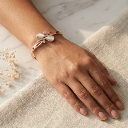 Rose Gold Double Cat’s Eye Crystal Bangle Bracelet