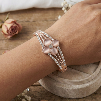 Rose Gold Floral Cat’s Eye Crystal Statement Bracelet