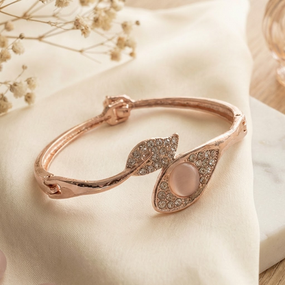 Rose Gold Leaf Motif Cat’s Eye Crystal Bangle