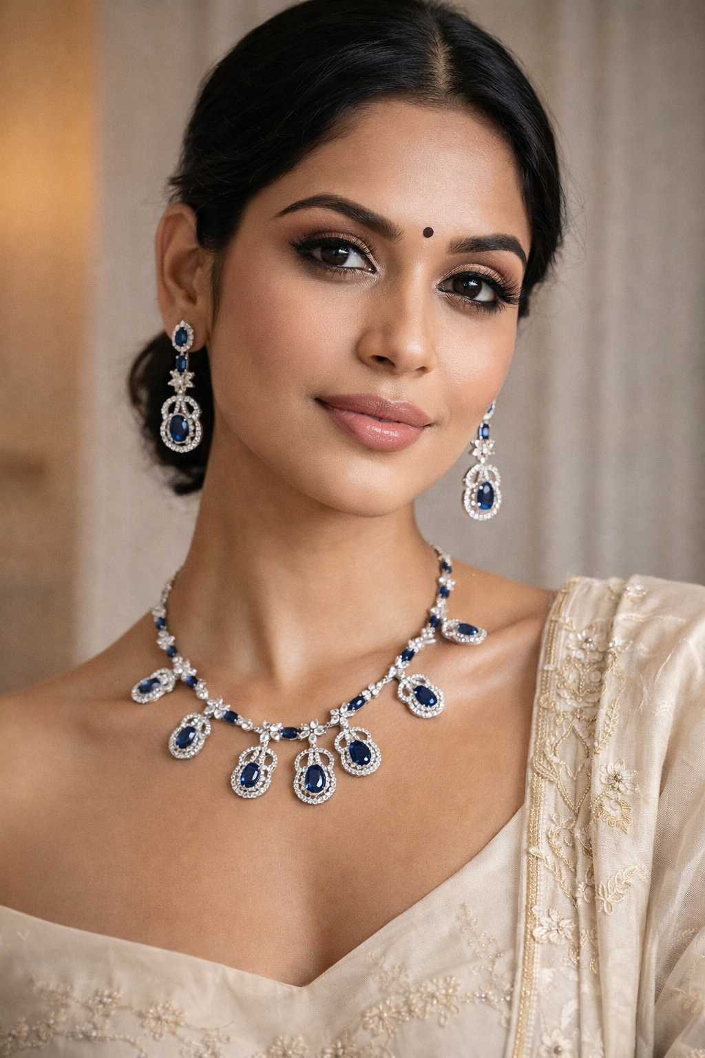 Royal Sapphire Teardrop Crystal Necklace Set