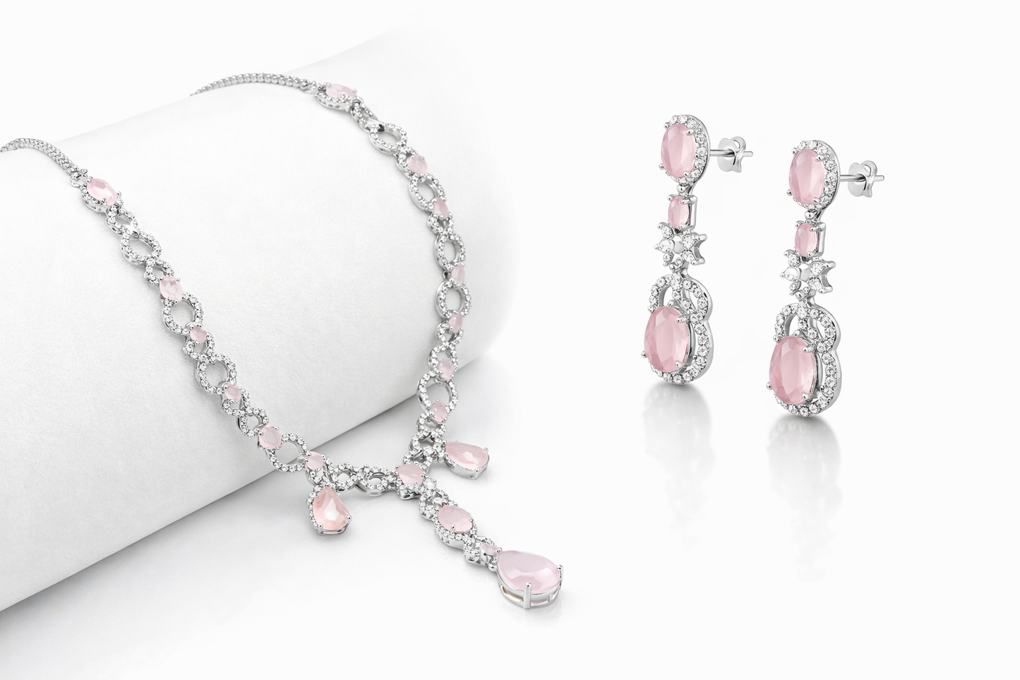 Blush Infinity Rose Crystal Necklace Set