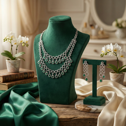 Royal Emerald Teardrop Crystal Necklace Set