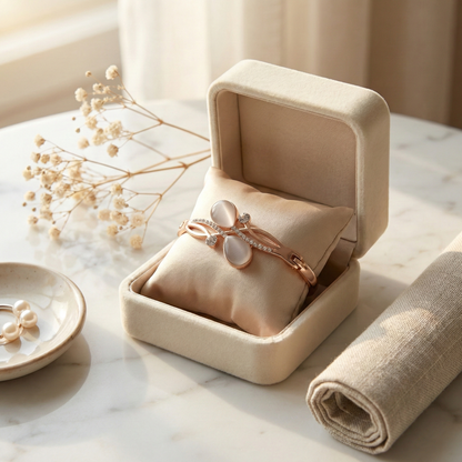 Rose Gold Double Cat’s Eye Crystal Bangle Bracelet