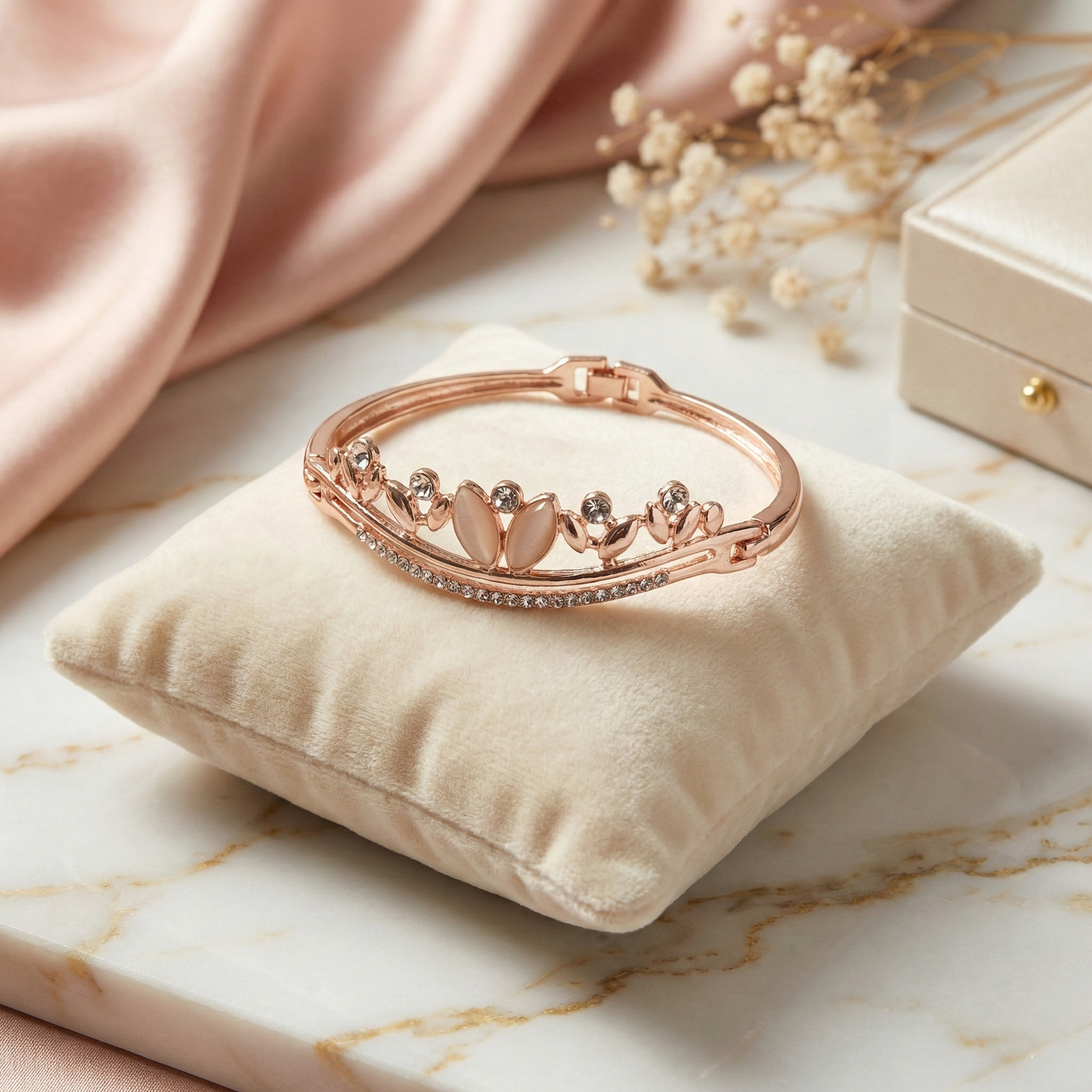 Rose Gold Butterfly Crystal Bangle Bracelet