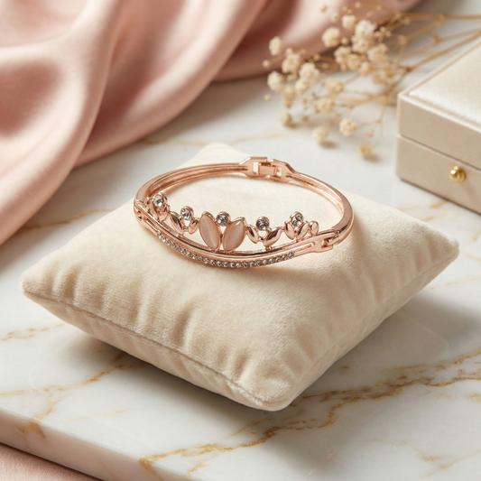 Rose Gold Butterfly Crystal Bangle Bracelet