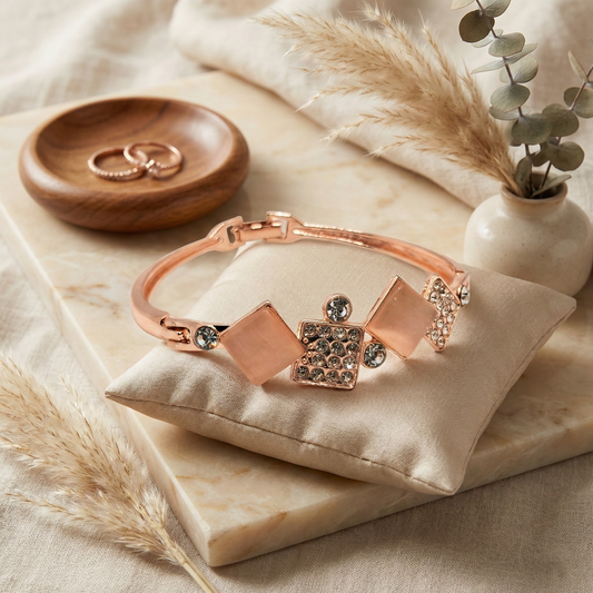 Rose Gold Geometric Crystal Bangle Bracelet