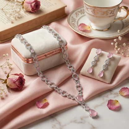 Blush Infinity Rose Crystal Necklace Set