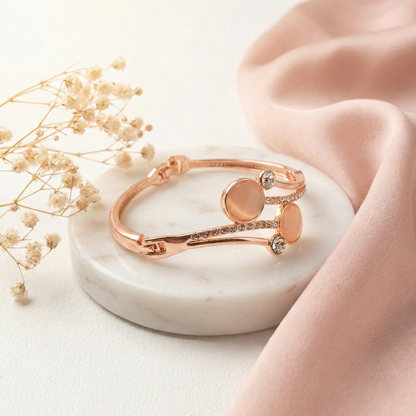 Rose Gold Twin Disc Cat’s Eye Crystal Bangle Bracelet