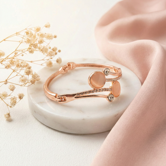 Rose Gold Twin Disc Cat’s Eye Crystal Bangle Bracelet