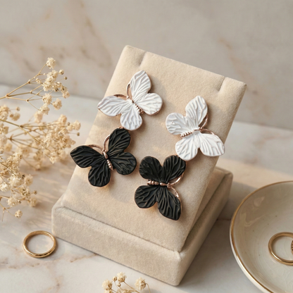 Dual-Tone Butterfly Stud Earrings (Black & White)
