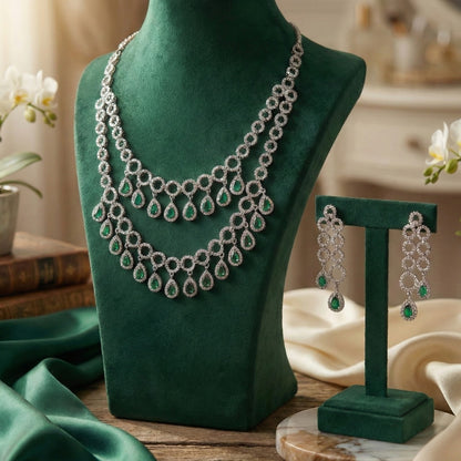 Royal Emerald Teardrop Crystal Necklace Set