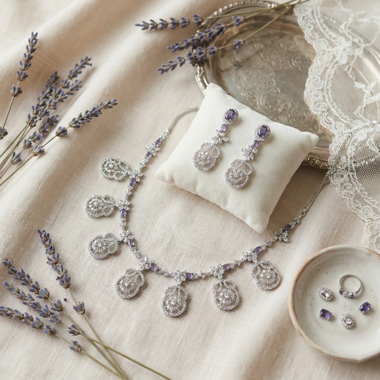 Royal Sapphire Teardrop Crystal Necklace Set